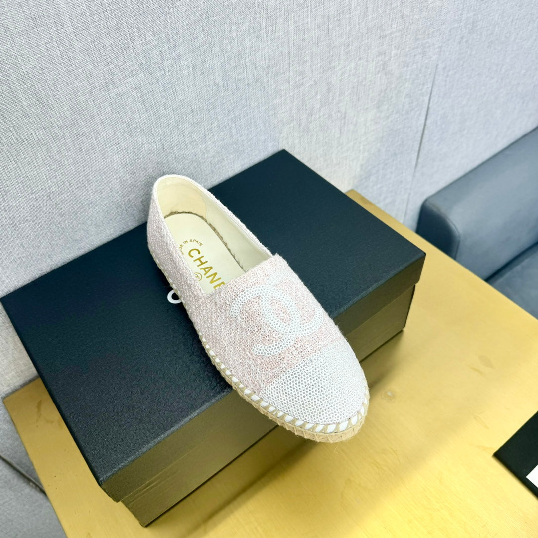 espadrillÃ© pink tweed white sequin