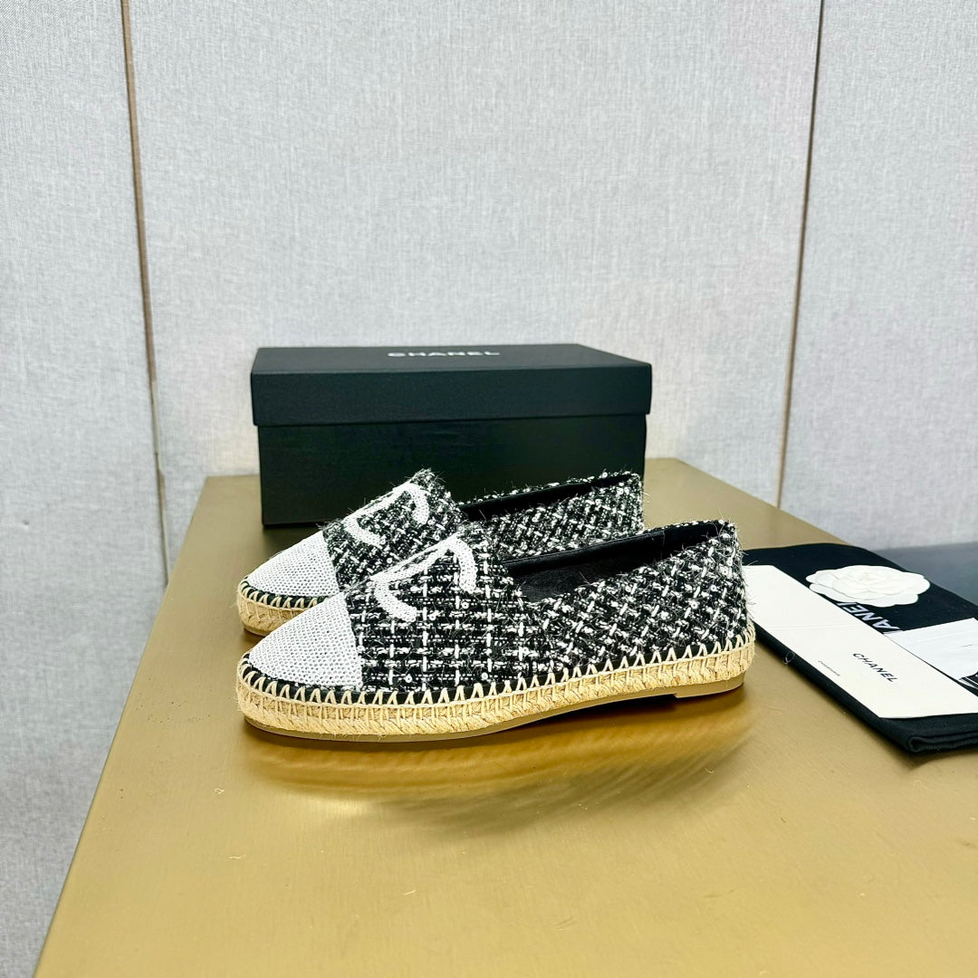 espadrilles white black tweed white sequin