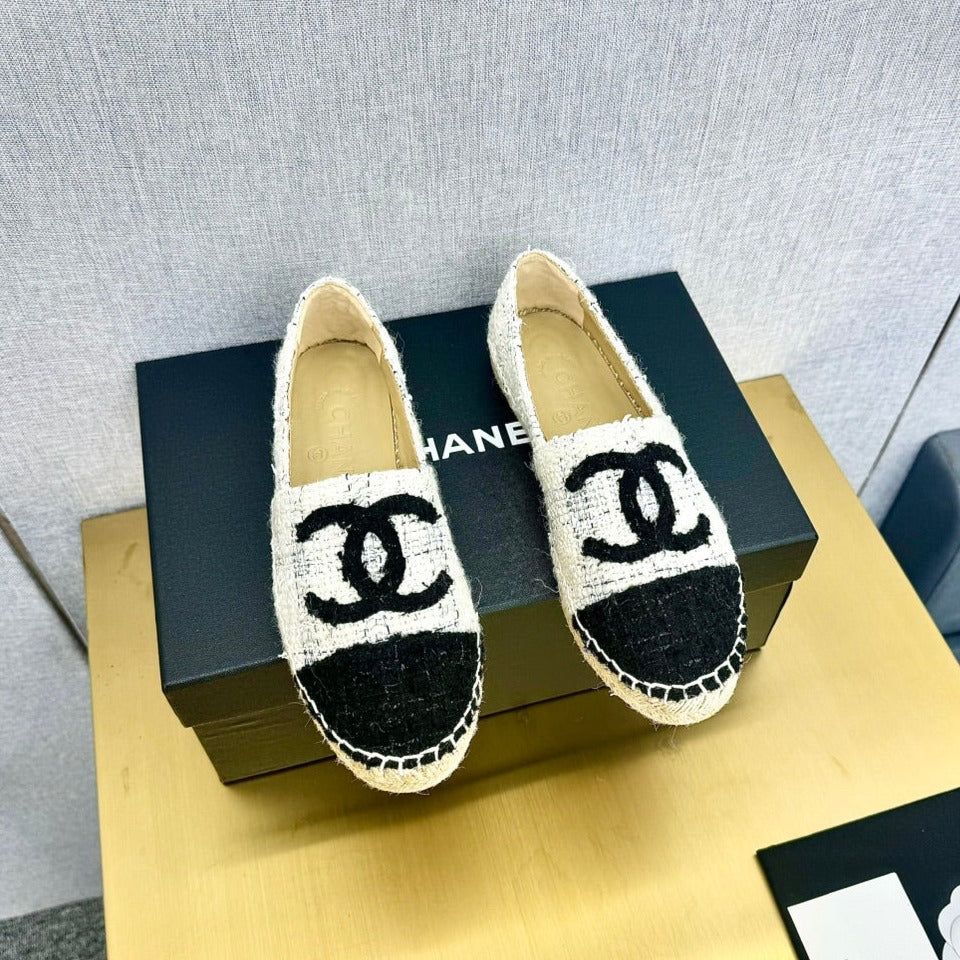 espadrilles white black tweed