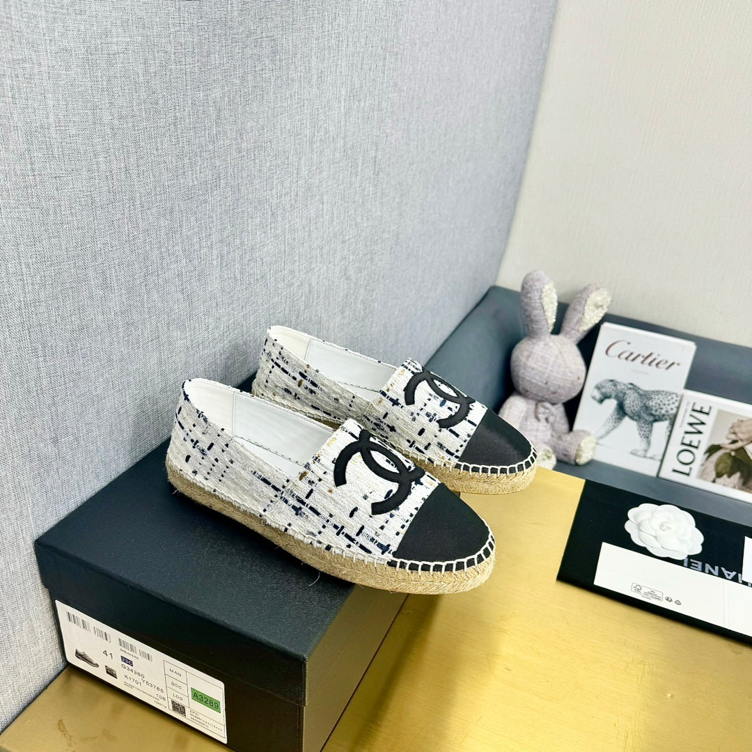 espadrilles white black canvas