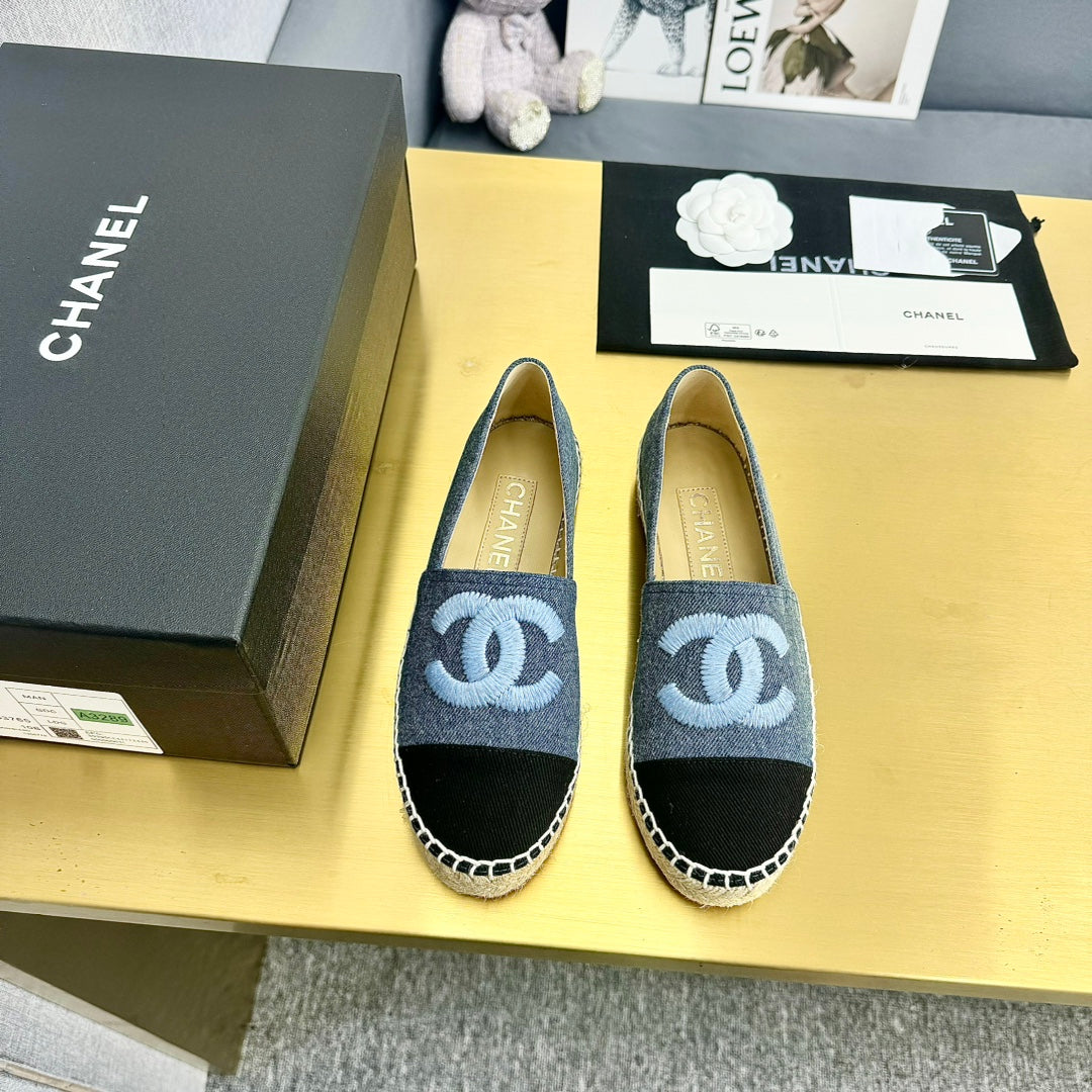 Chanel Blue Denim Cap Toe Espadrilles