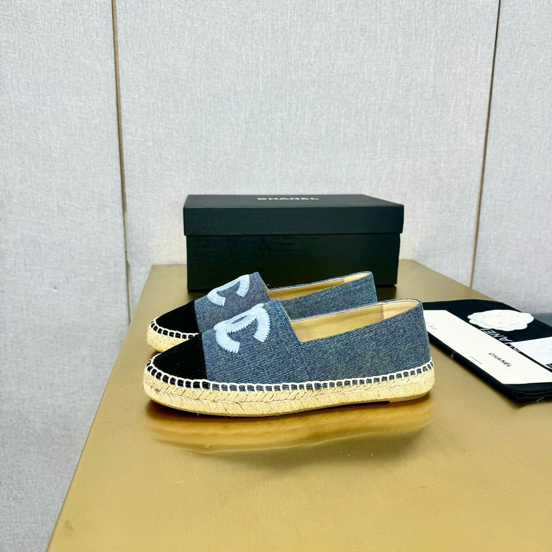 Chanel Blue Denim Cap Toe Espadrilles