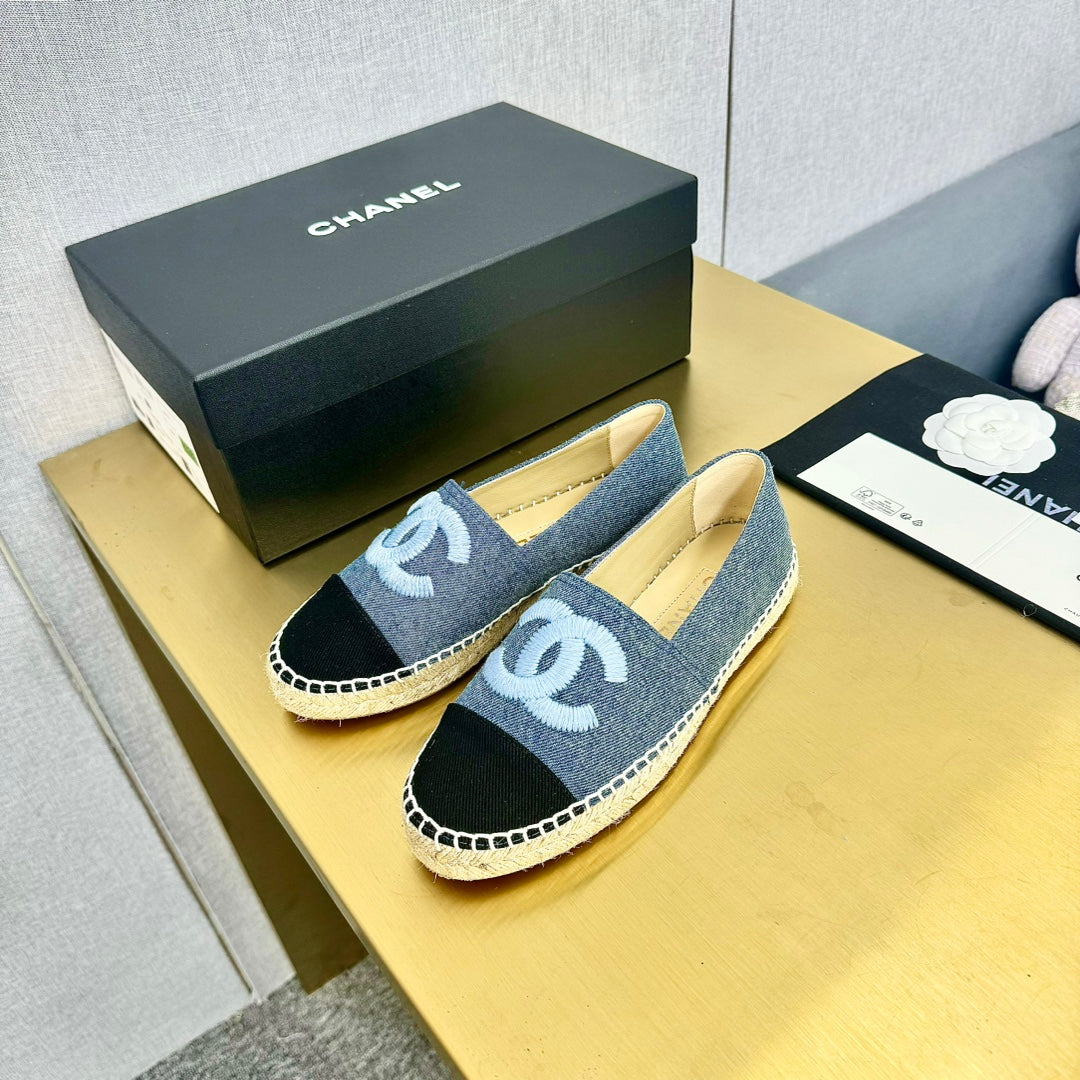 Chanel Blue Denim Cap Toe Espadrilles