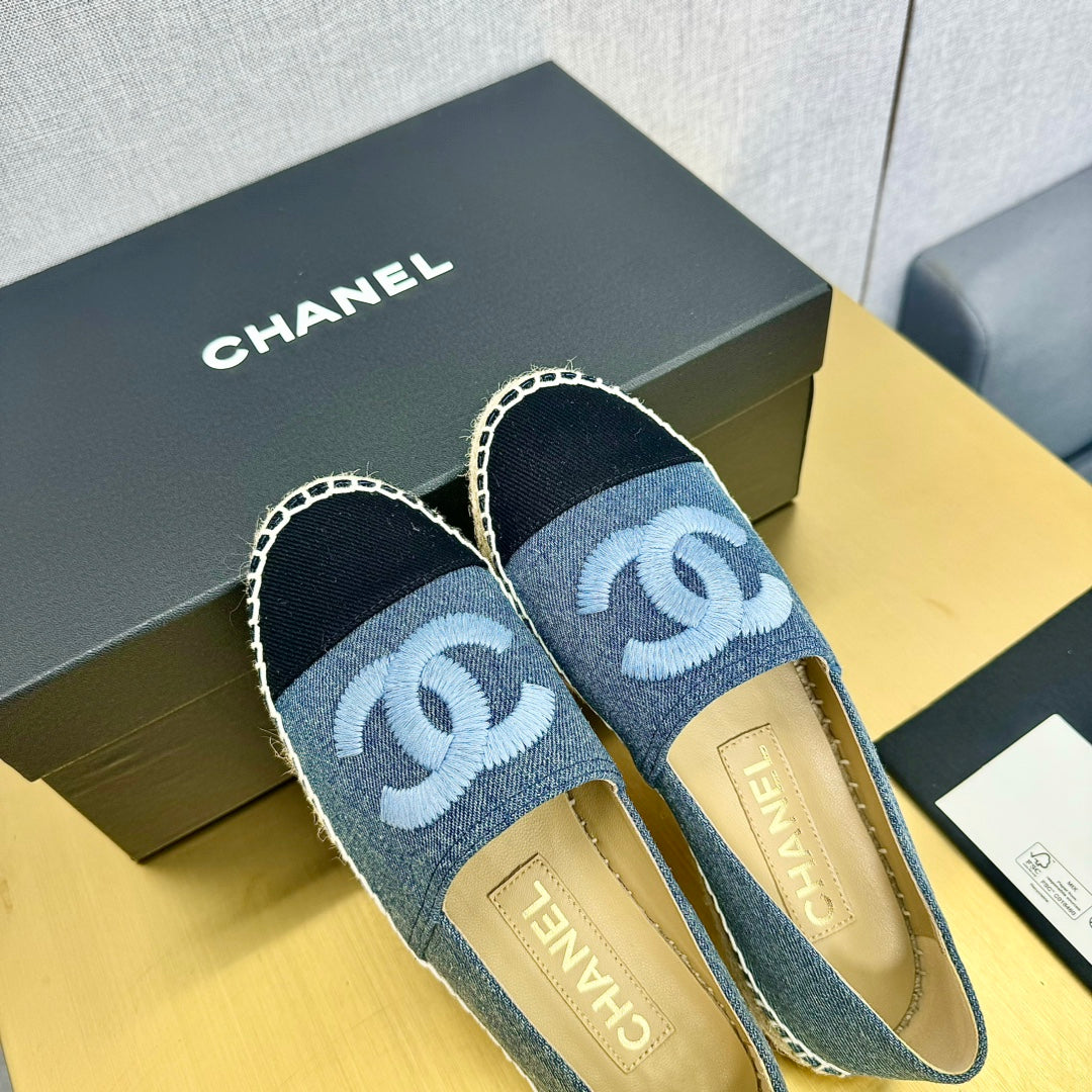 Chanel Blue Denim Cap Toe Espadrilles