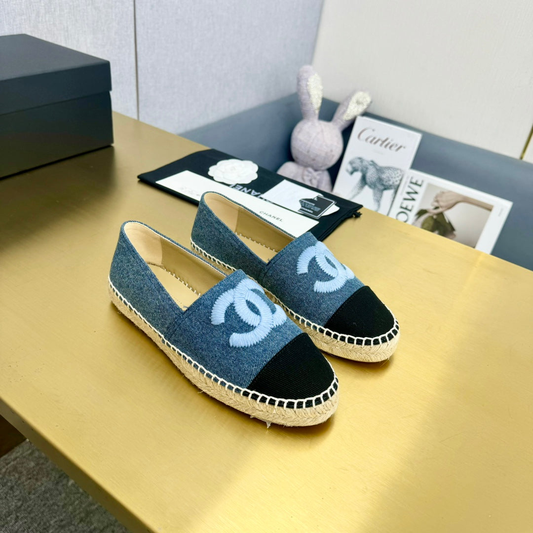 Chanel Blue Denim Cap Toe Espadrilles