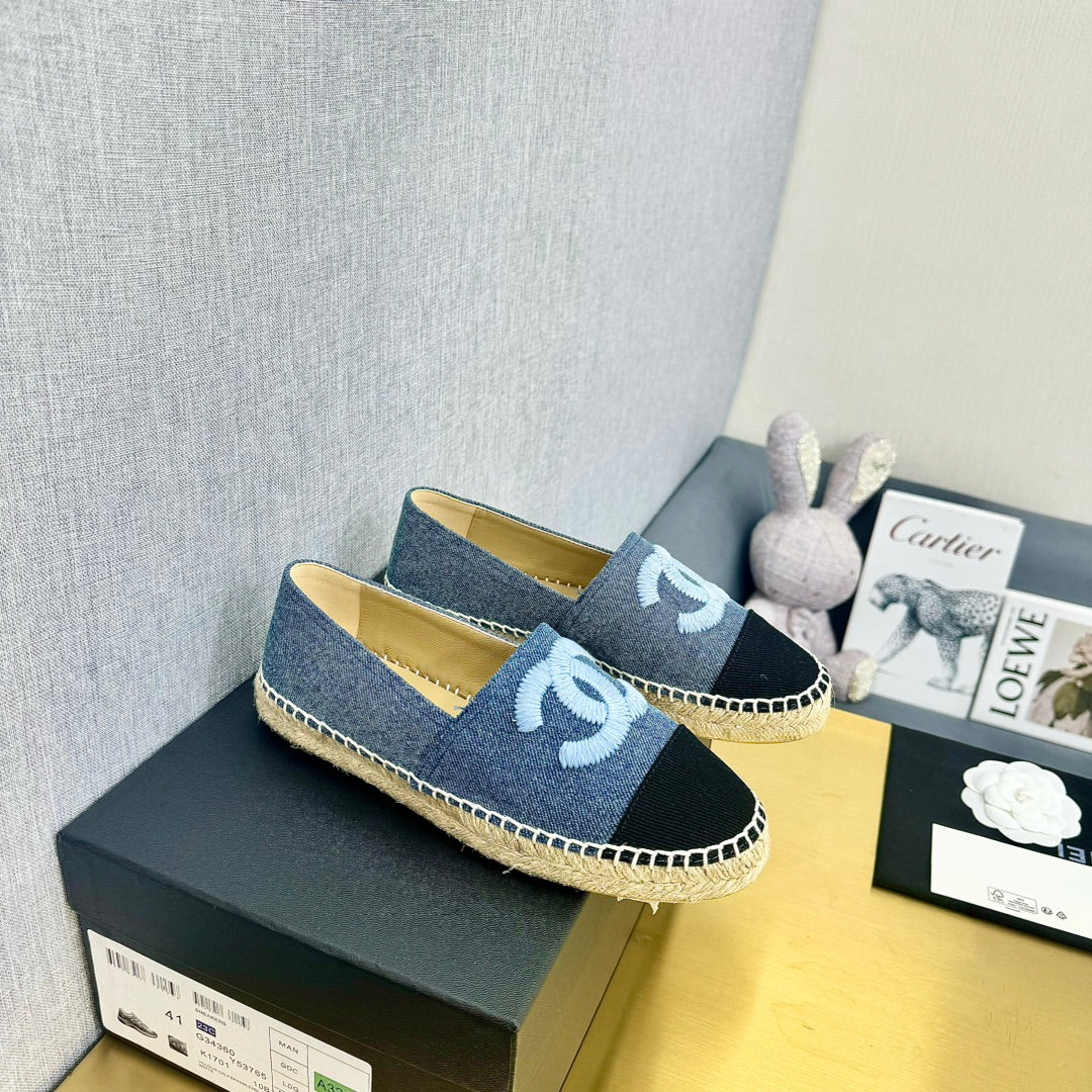 Chanel Blue Denim Cap Toe Espadrilles
