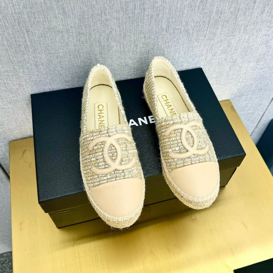 espadrilles beige raffia calfskin