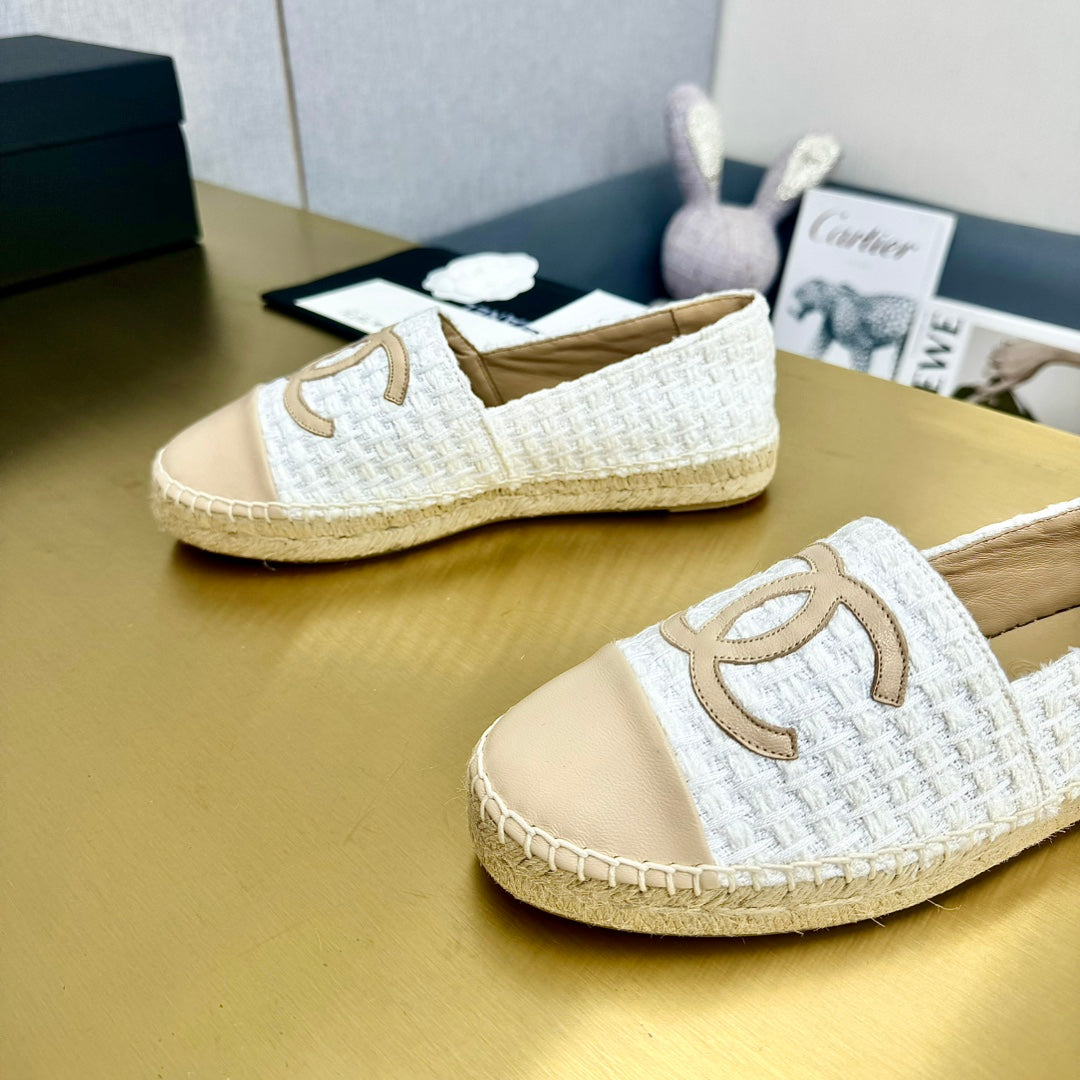 espadrilles white tweed light beige calfskin