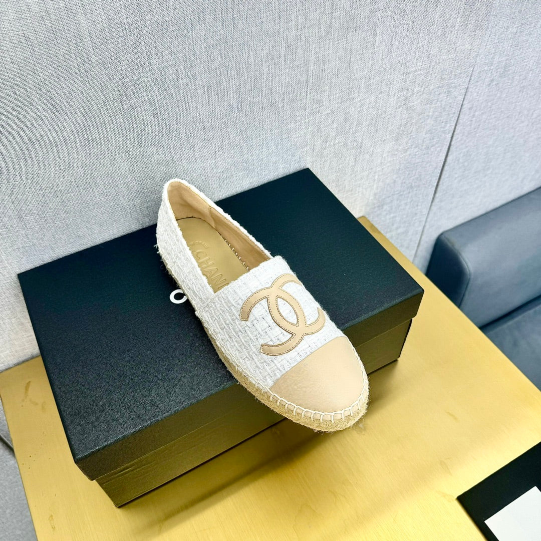 espadrilles white tweed light beige calfskin