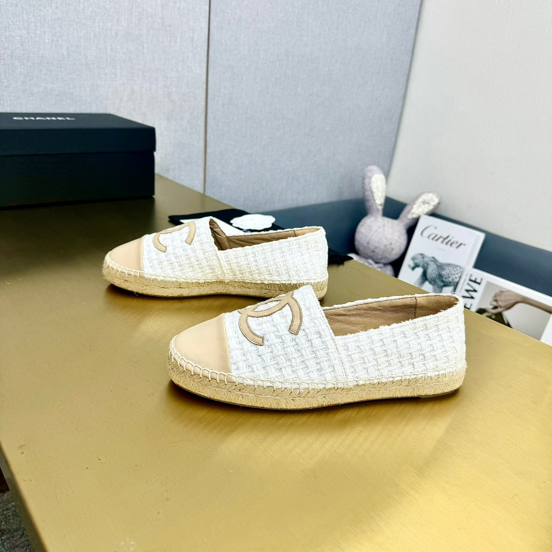 espadrilles white tweed light beige calfskin