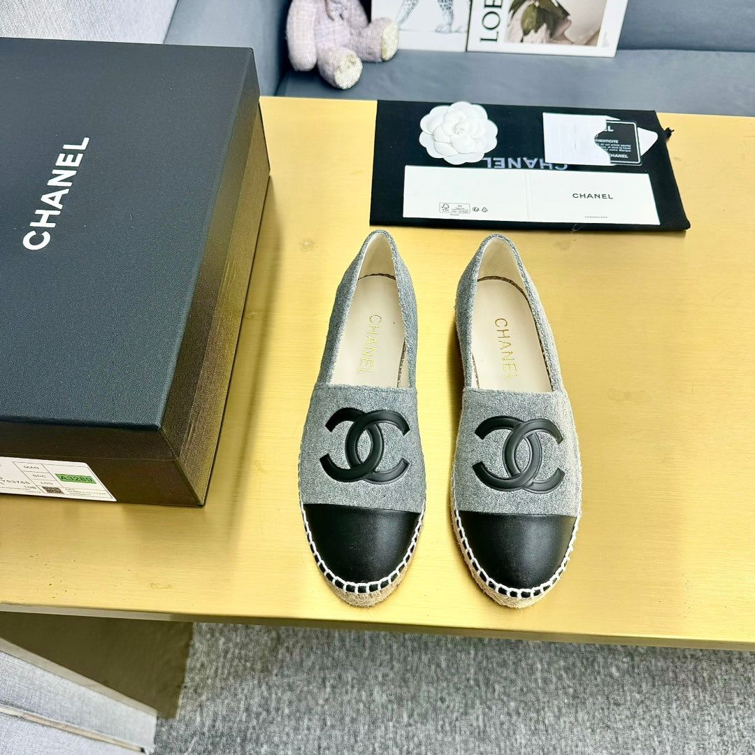 espadrilles dark grey fabric black calfskin