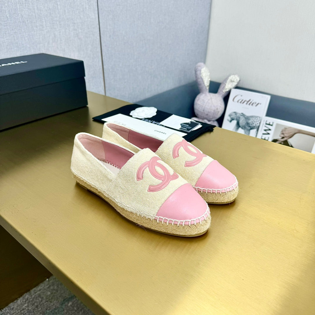 espadrilles beige fabric pink calfskin