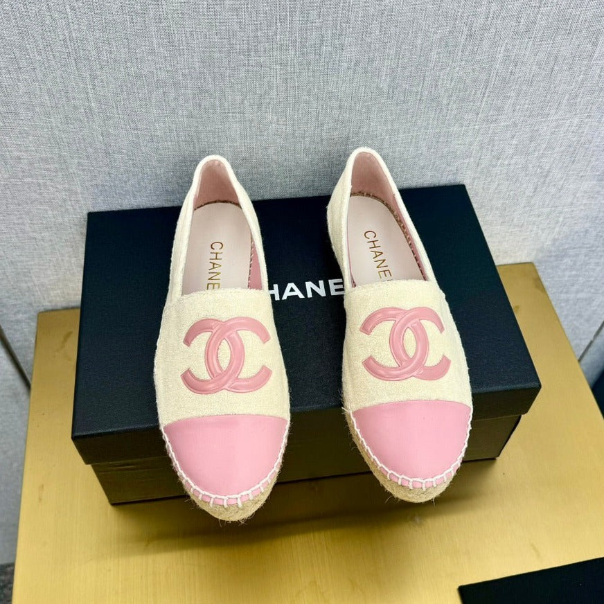 espadrilles beige fabric pink calfskin