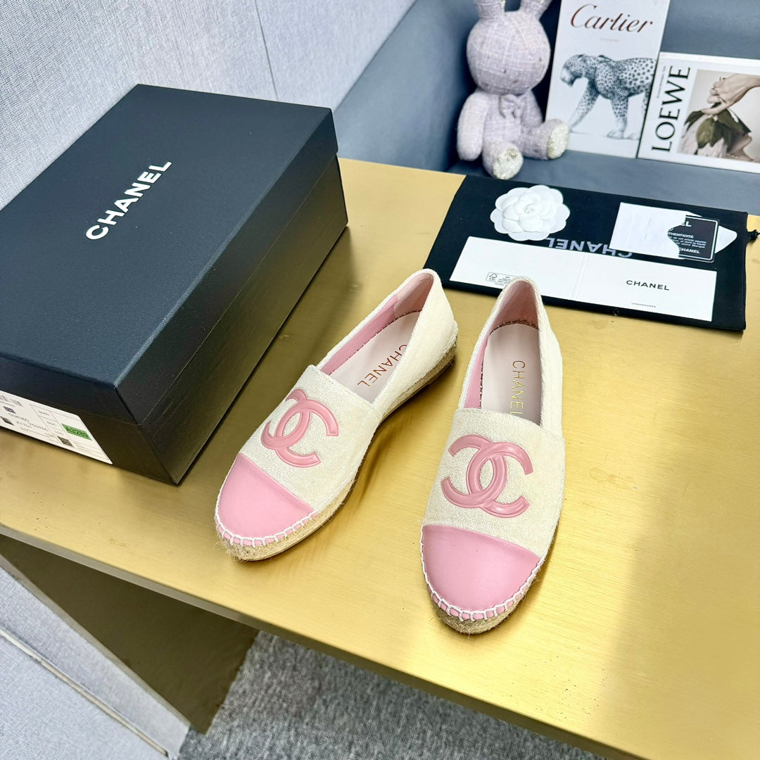 espadrilles beige fabric pink calfskin