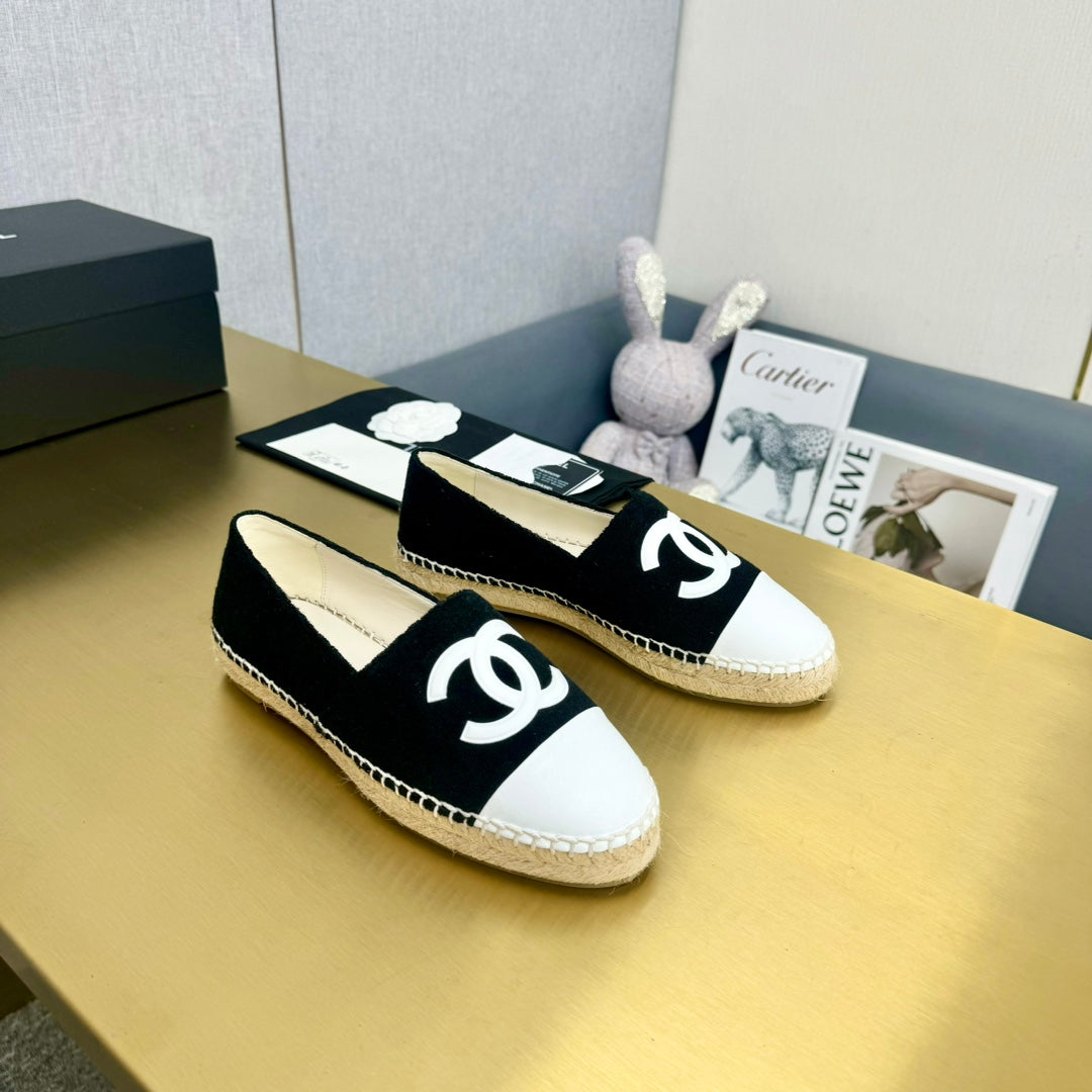 espadrilles black fabric white calfskin