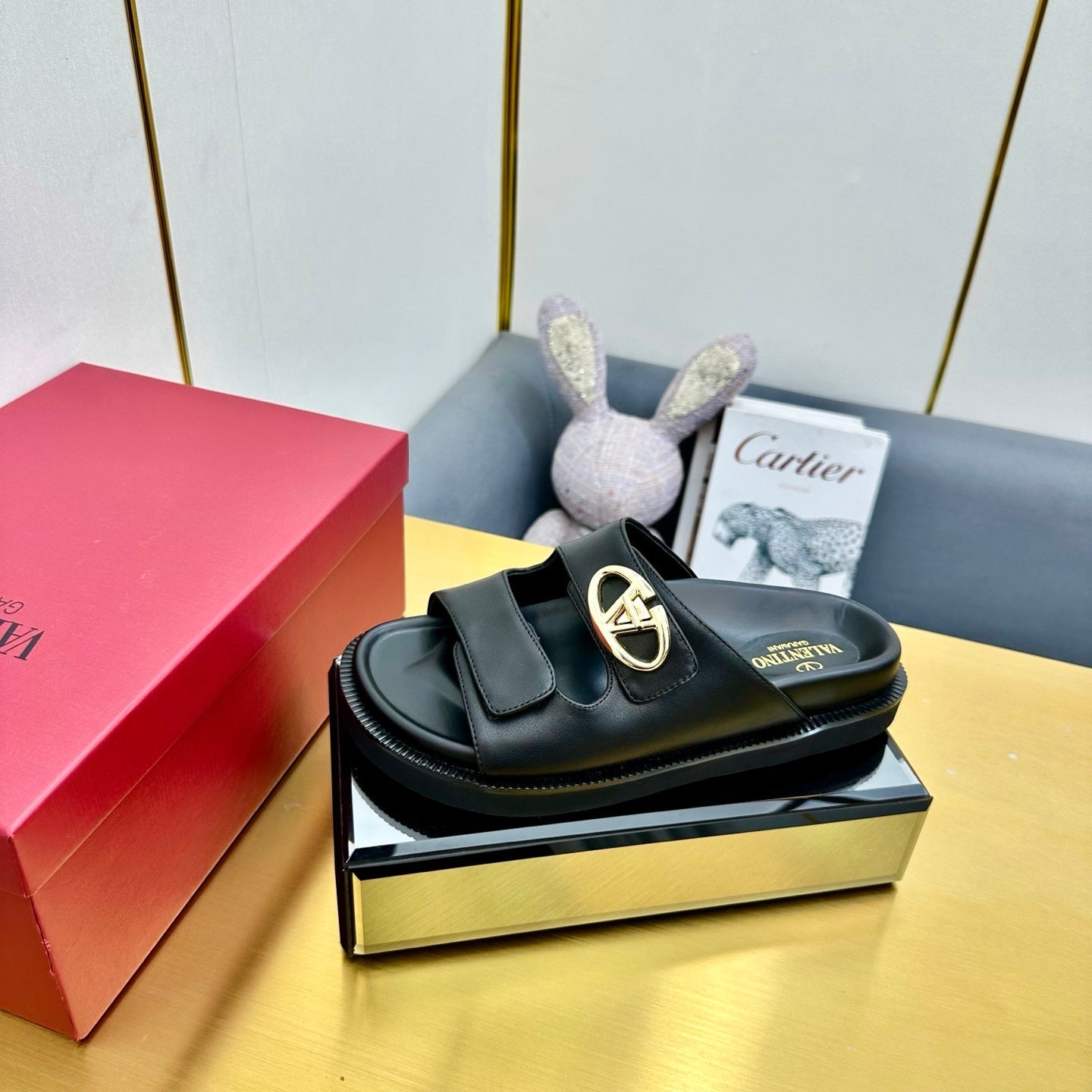 VT 25 Platform Sandals Black Slippers Cowhide 332069