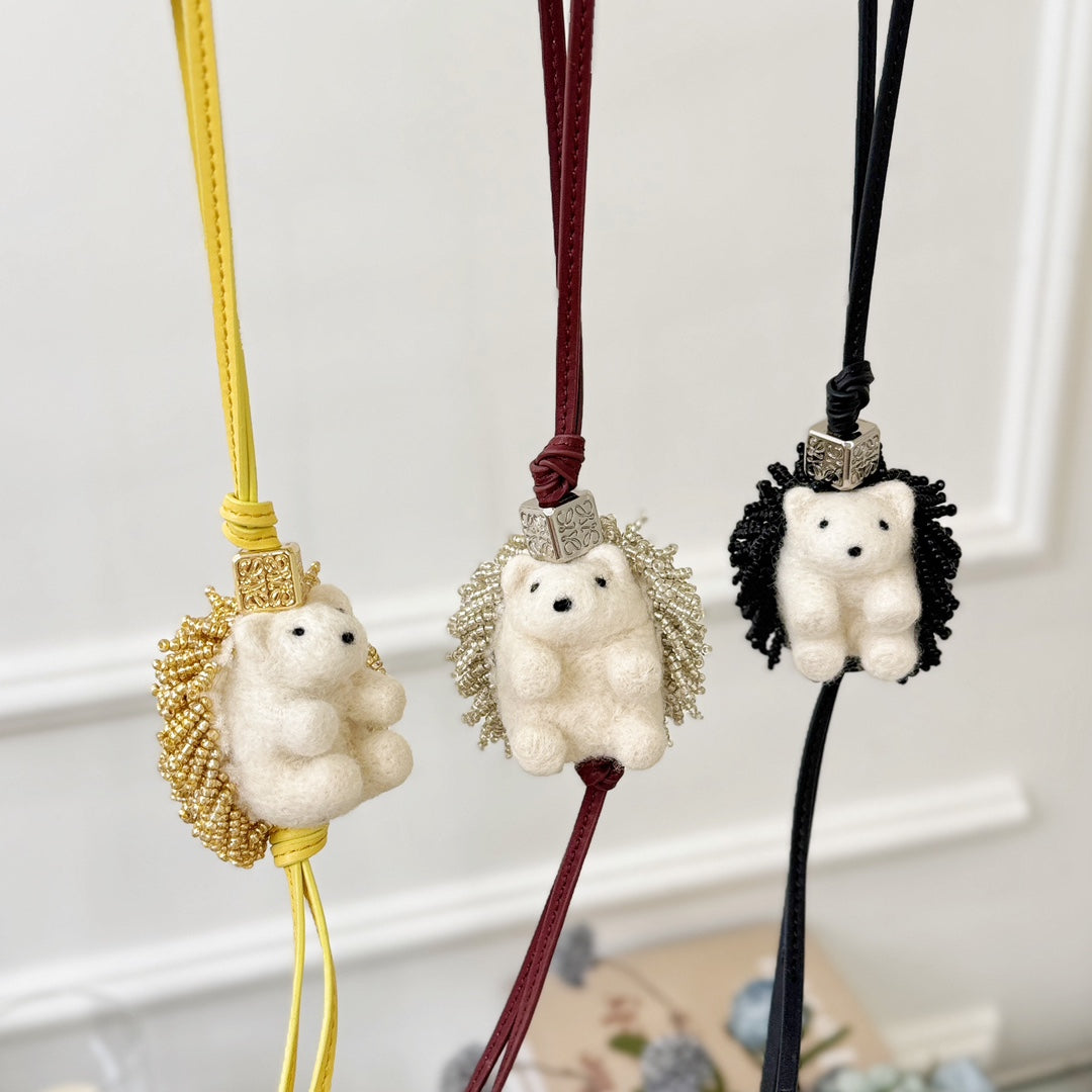 Loewe Hedgehog Charm Felt Bead and Calf