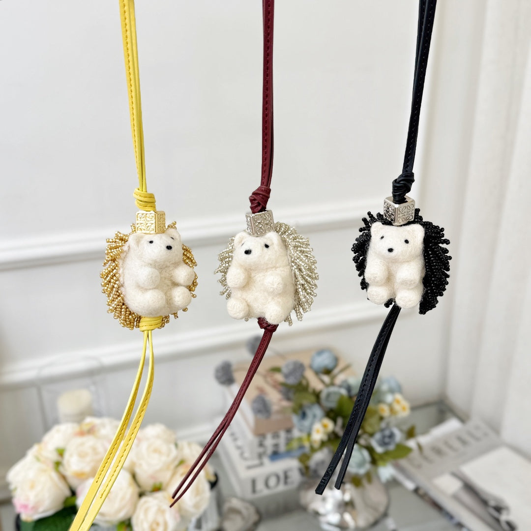 Loewe Hedgehog Charm Felt Bead and Calf