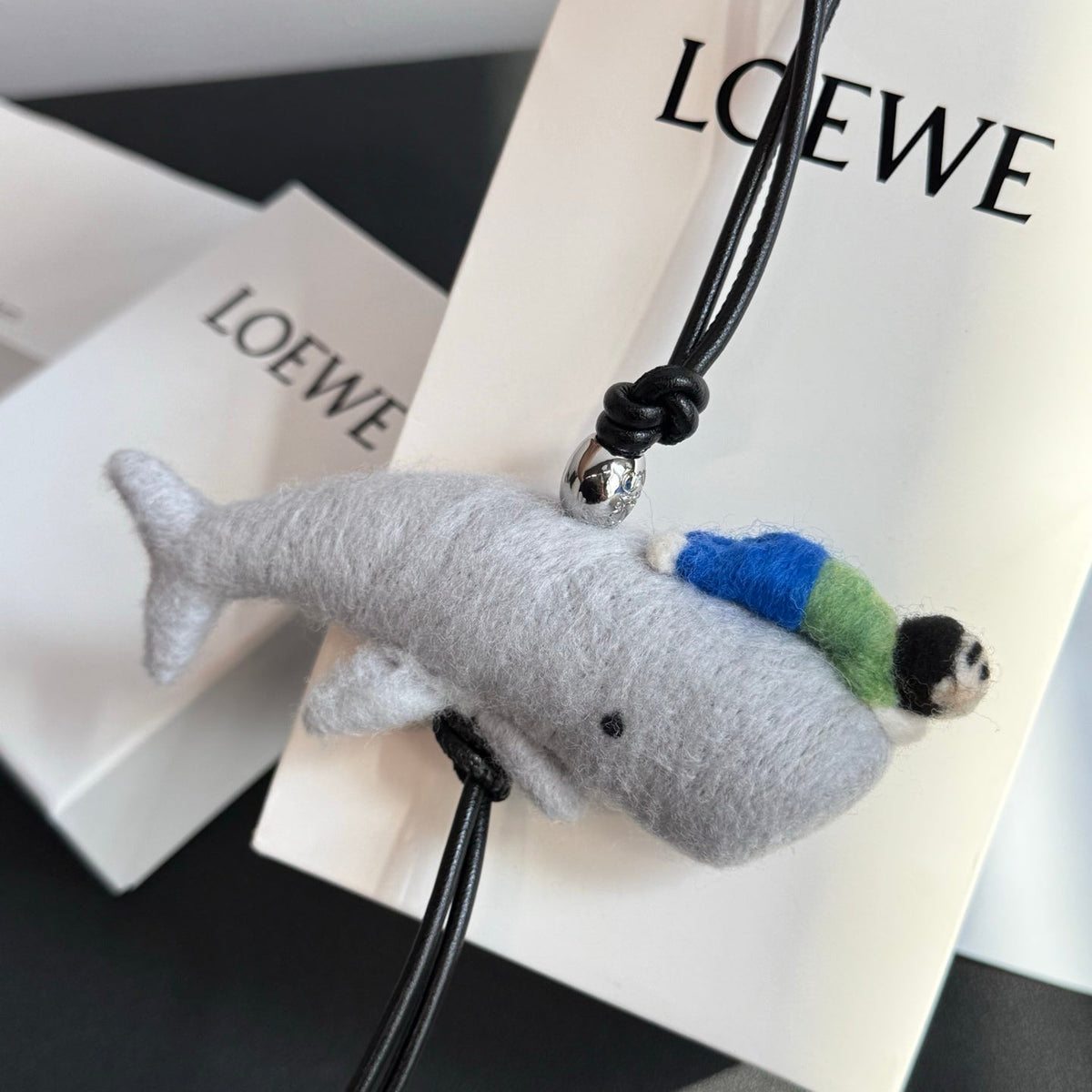 Loewe x Suna Fujita Child and Whale Charm Gray Felt and Calf