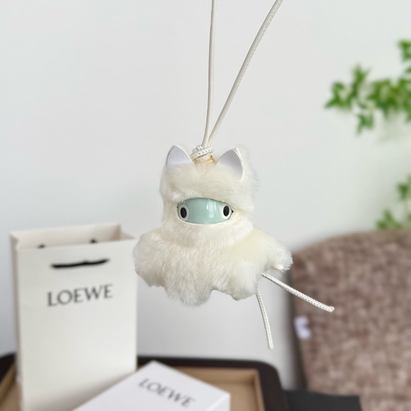 Loewe Snow Bunny Charm White Shearling and Acetate