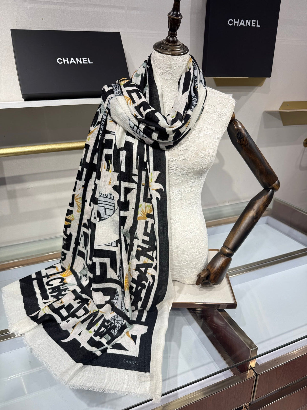 Chanel 2026 Architectural Motif Scarf 200cm Cashmere 213271