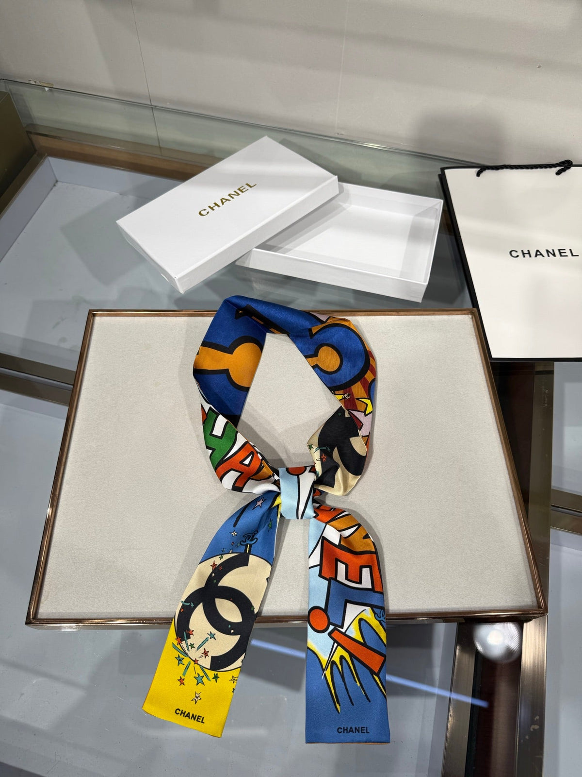 Chanel 2026 Bandeau Scarf 120cm Colorful Silk 215592