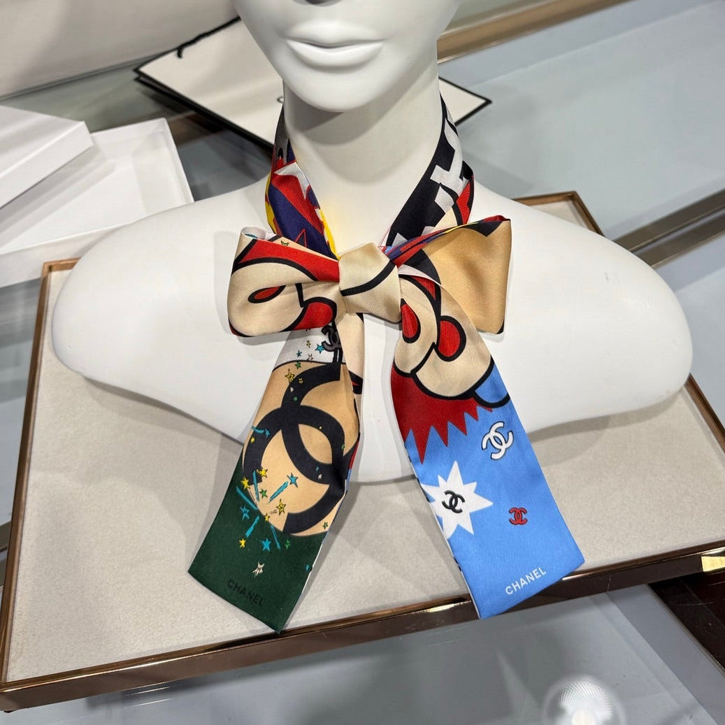 Chanel 2026 Bandeau Scarf 120cm Colorful Silk 215593