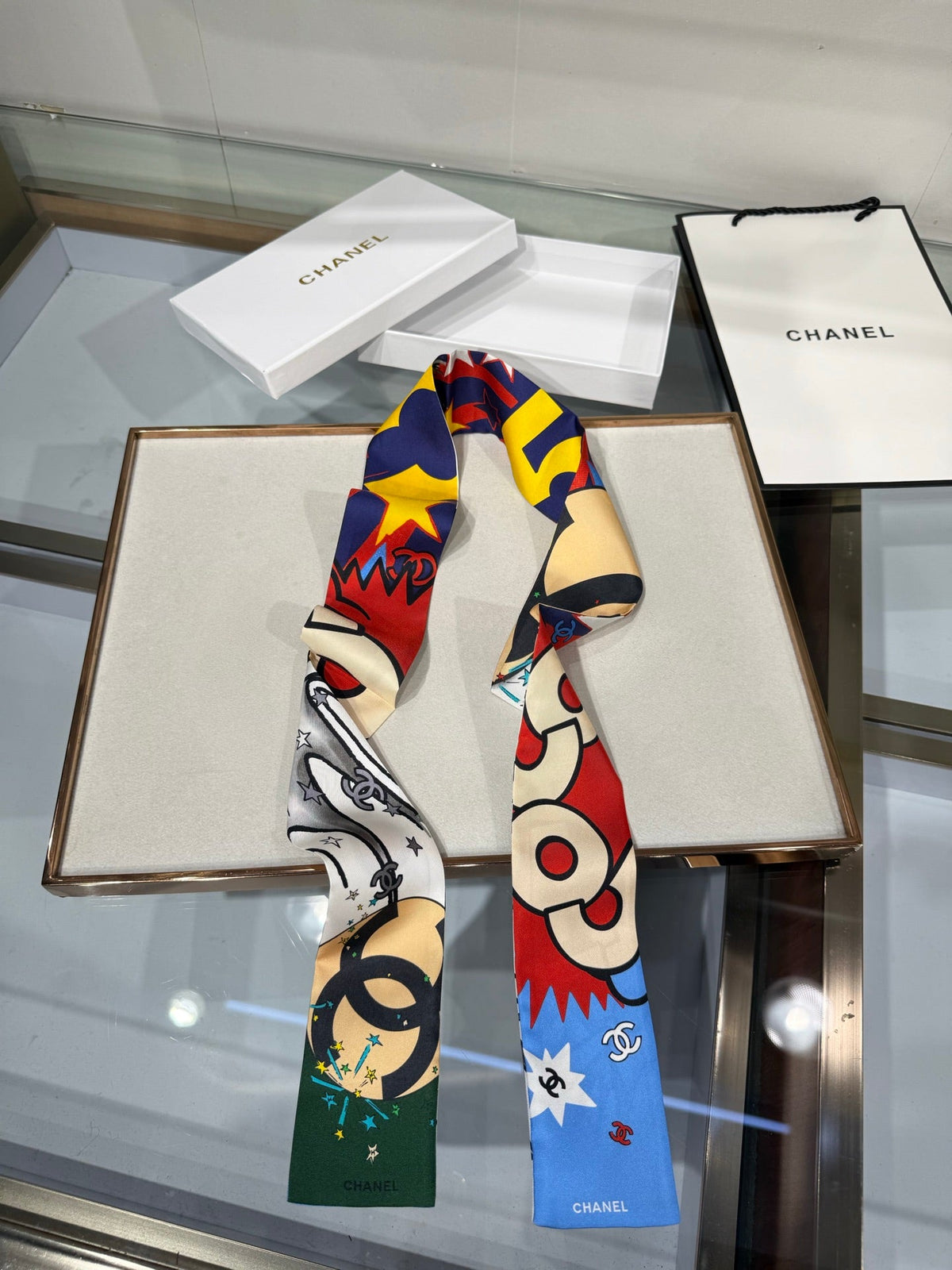 Chanel 2026 Bandeau Scarf 120cm Colorful Silk 215593