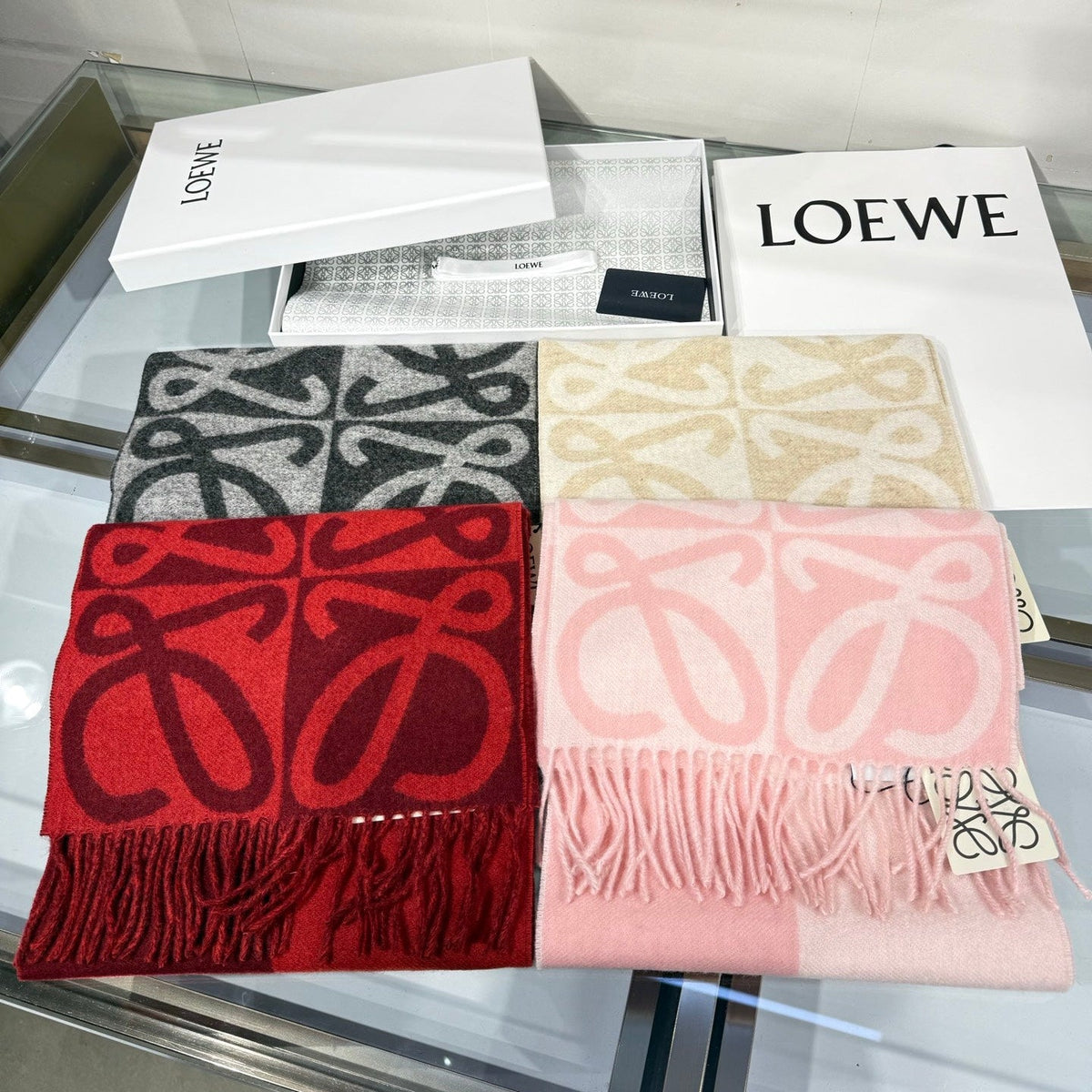 Loewe 2026 Anagram Jacquard Scarf 180cm Wool And Cashmere 217384