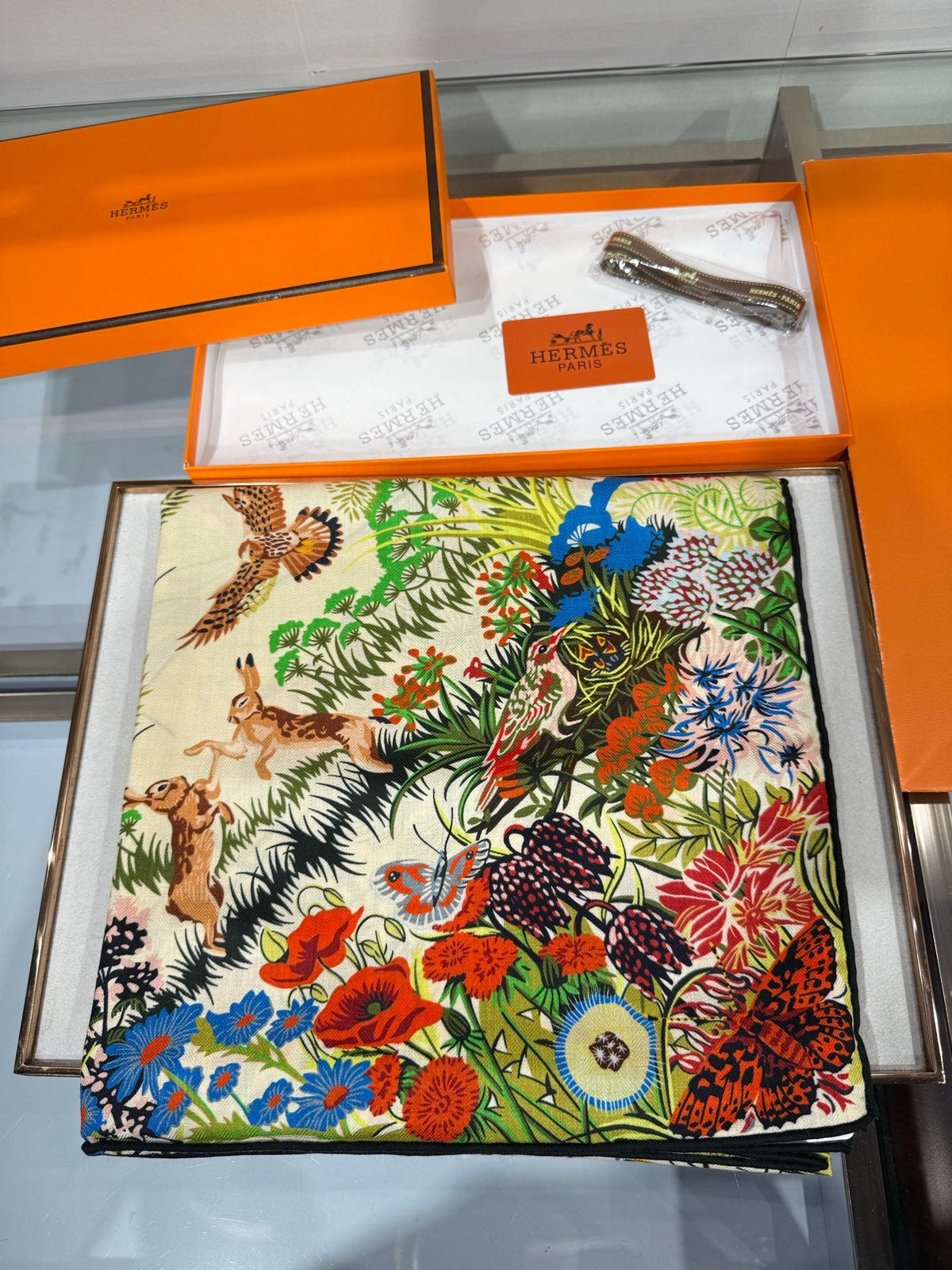 Hermes 2026 Rewilding Nature Scarf 140cm Green Cashmere Silk 217522