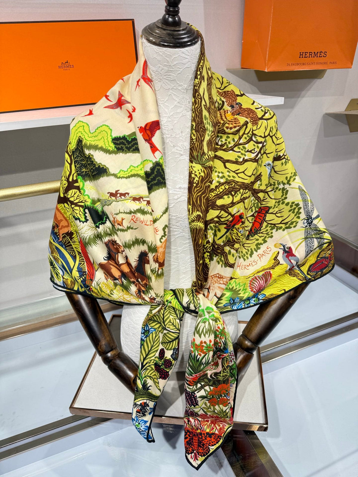 Hermes 2026 Rewilding Nature Scarf 140cm Green Cashmere Silk 217522