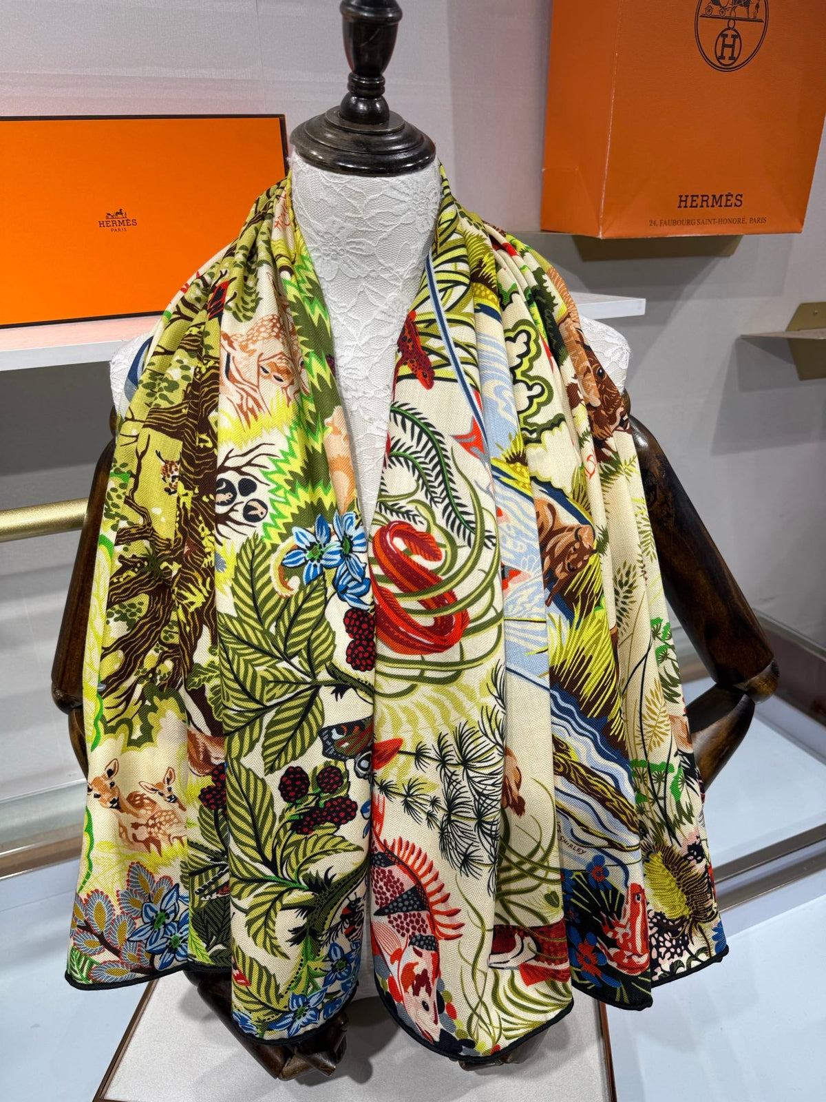 Hermes 2026 Rewilding Nature Scarf 140cm Green Cashmere Silk 217522