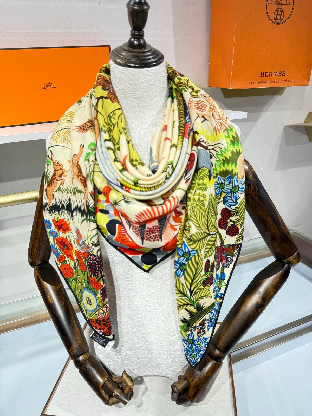 Hermes 2026 Rewilding Nature Scarf 140cm Green Cashmere Silk 217522