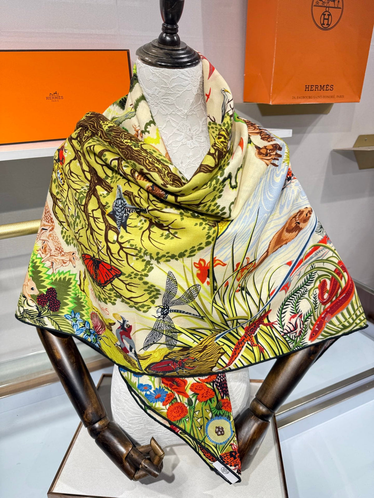 Hermes 2026 Rewilding Nature Scarf 140cm Green Cashmere Silk 217522