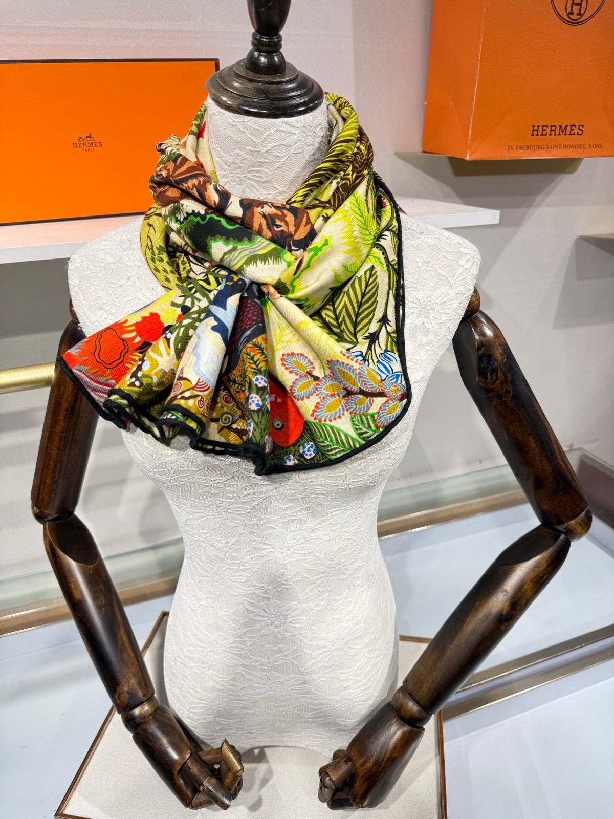 Hermes 2026 Rewilding Nature Scarf 140cm Green Cashmere Silk 217522