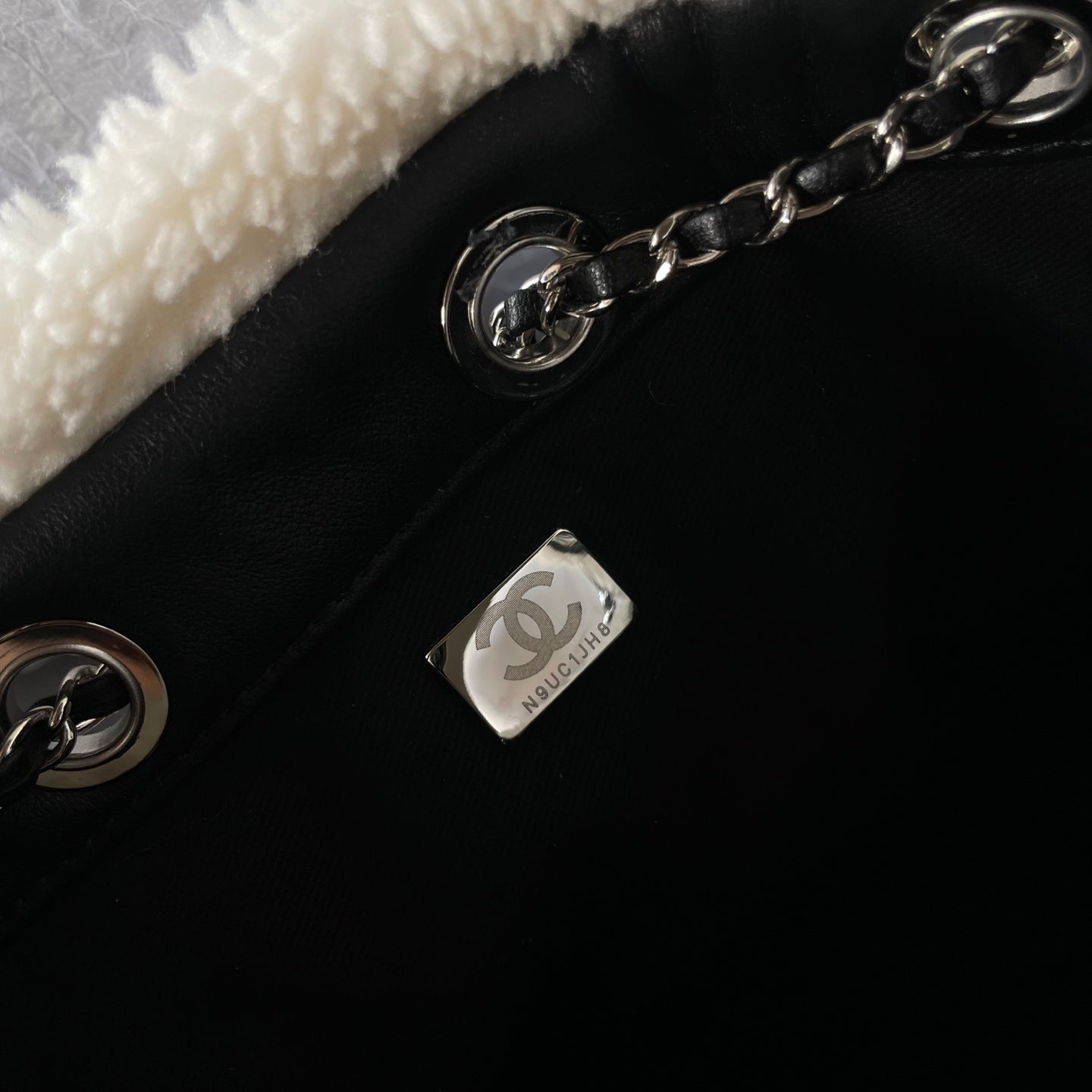 CC 25C Hobo Bag 30cm Black White Lambskin Silver Hardware