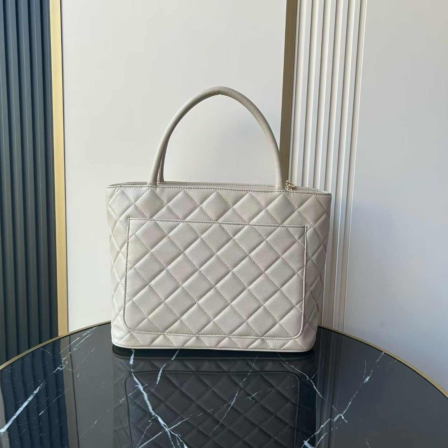 Chanel 2026 Medallion Tote Bag 30cm Light Grey Caviar Cowhide