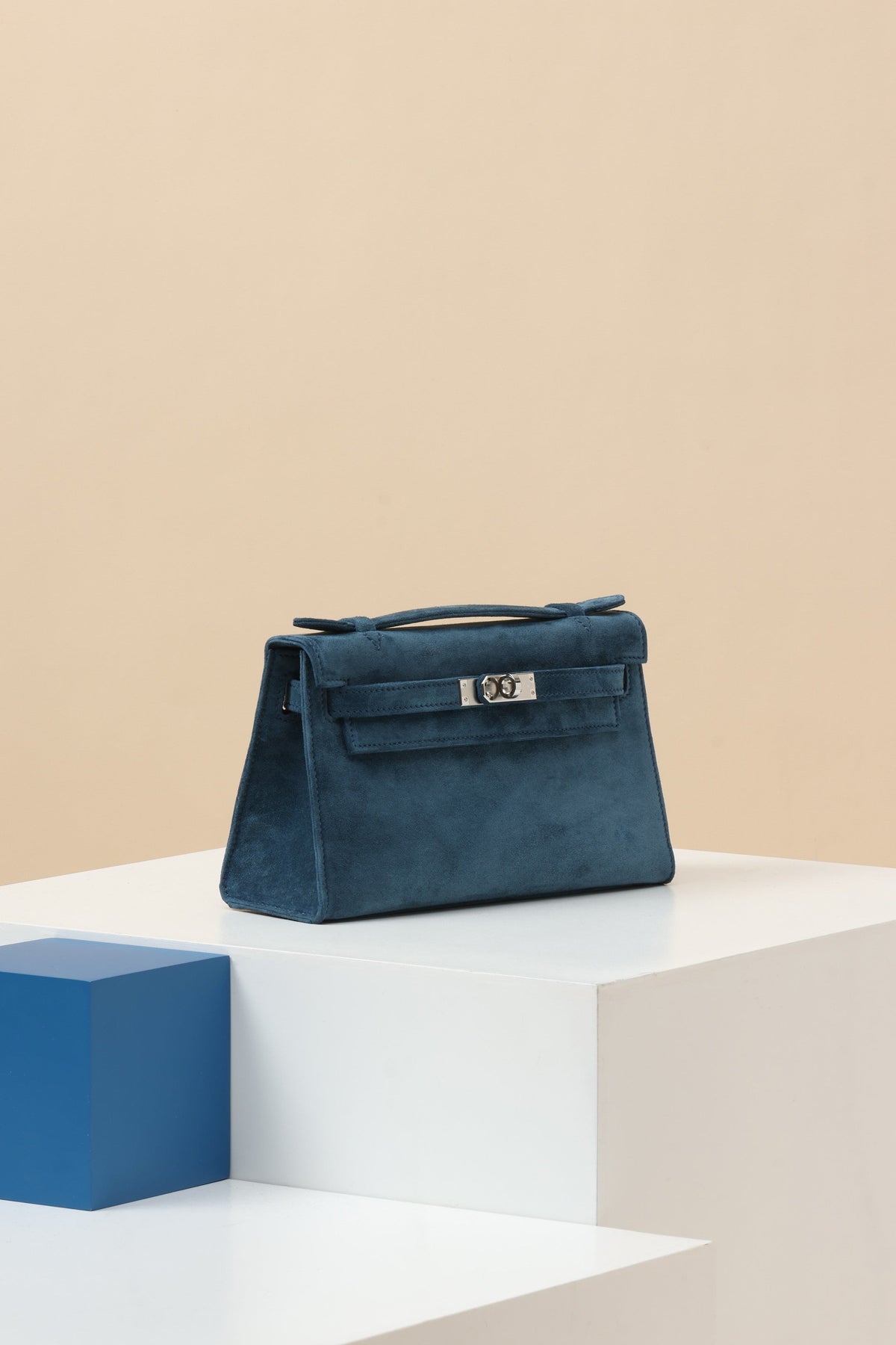 High-end Hermes 2026 Kelly Pochette 22cm Bag Navy Blue Suede