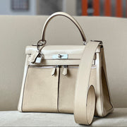 High-end Hermes 2026 Kelly Lakis Bag 32cm Box Leather Canvas