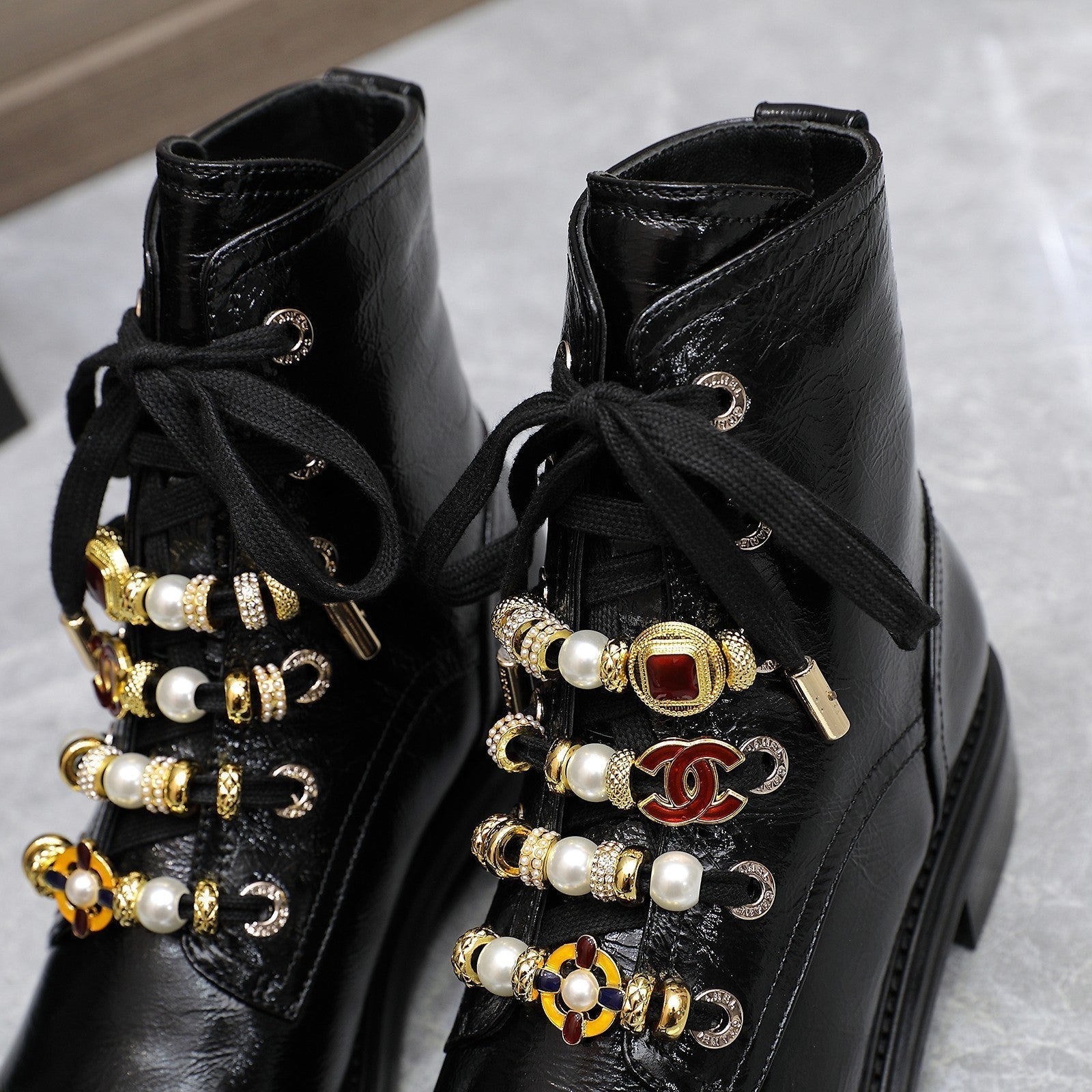 CC Ankle Boots 30mm Black Wrinkled Cowhide