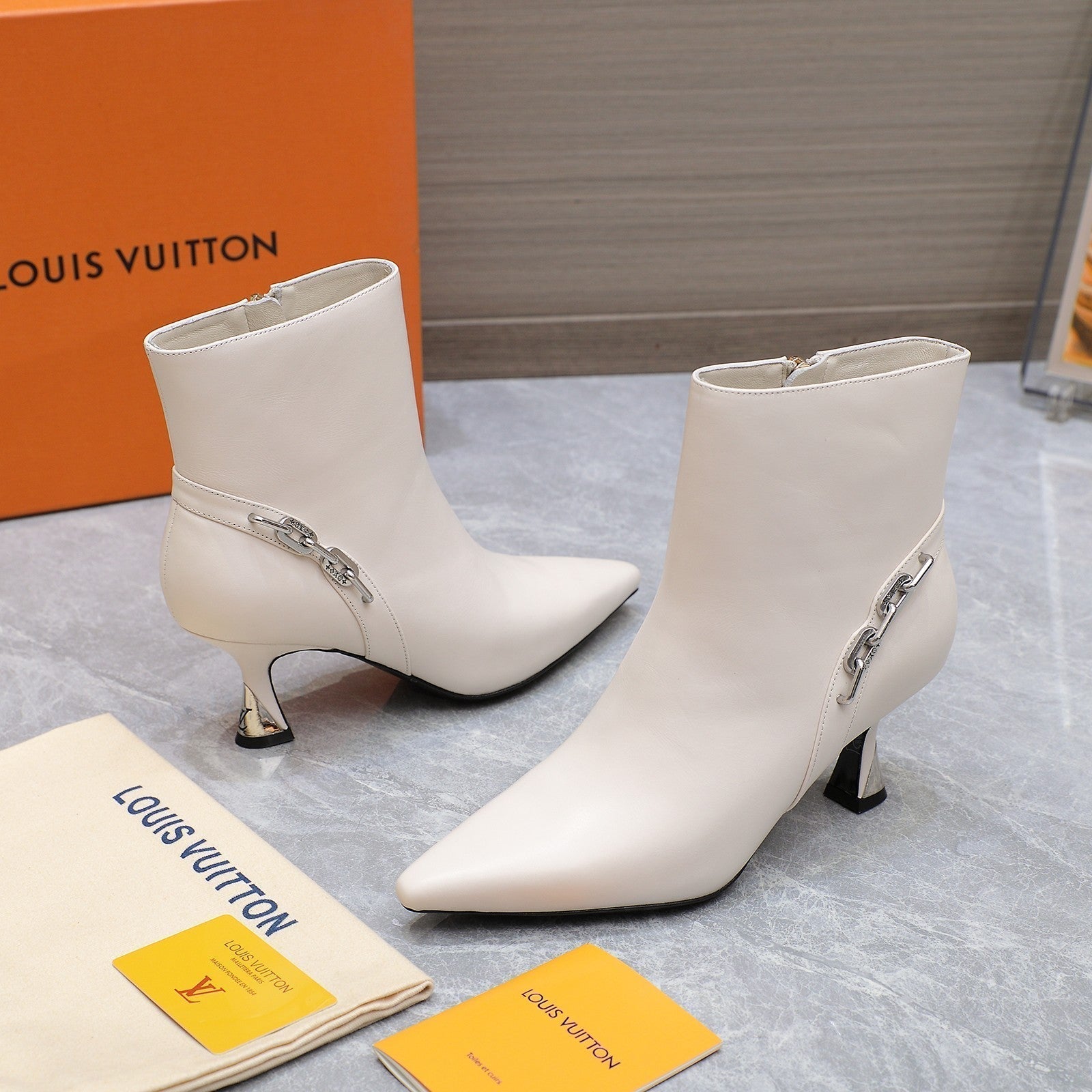LV Sparkle Ankle Boots 70mm White Cowhide