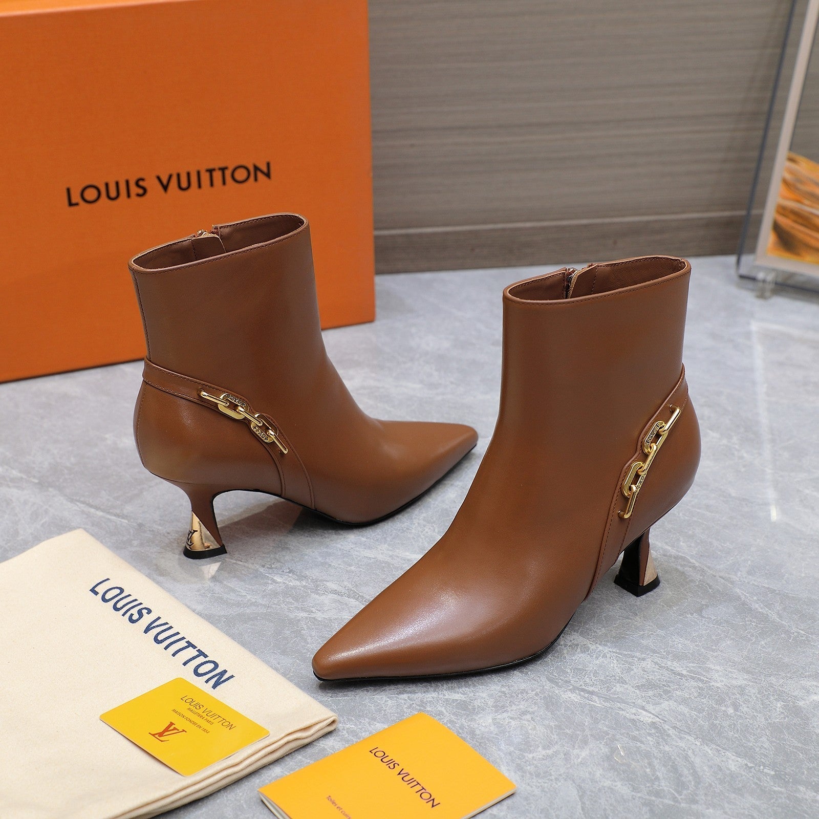 LV Sparkle Ankle Boots 70mm Brown Cowhide