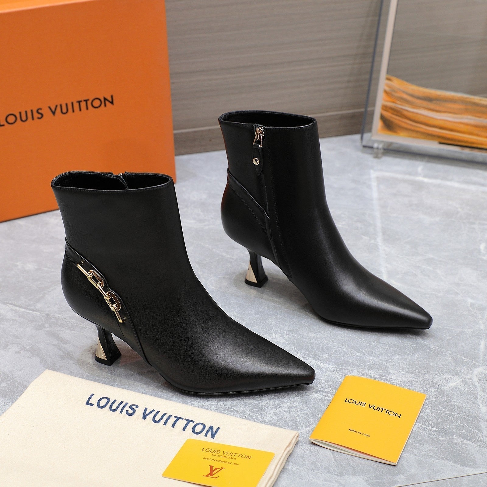 LV Sparkle Ankle Boots 70mm Black Cowhide