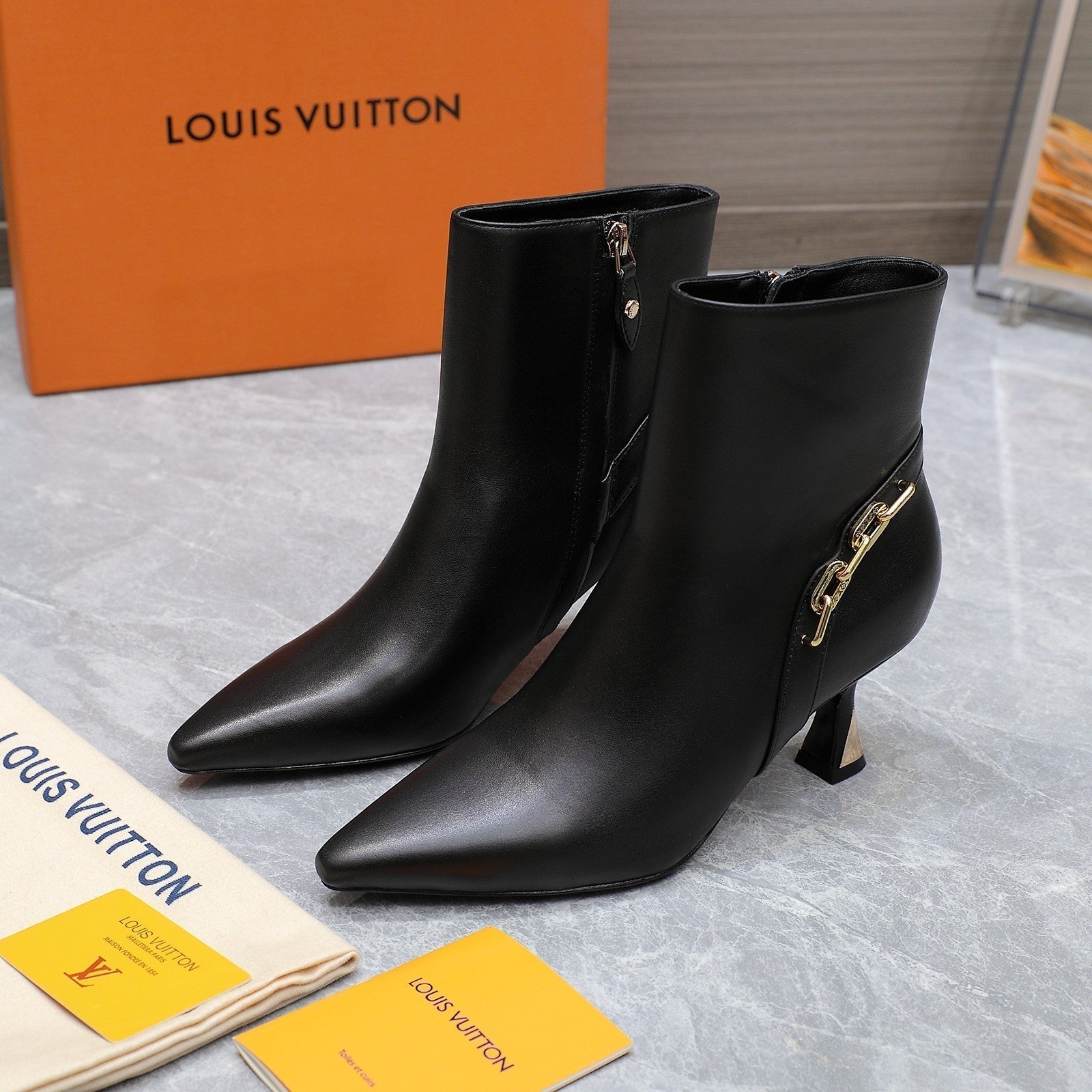 LV Sparkle Ankle Boots 70mm Black Cowhide