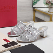WOMEN'S BLACK ROCKSTUD SILVER MESH SLIDER SANDAL WITH MATCHING STUDS 65 MM