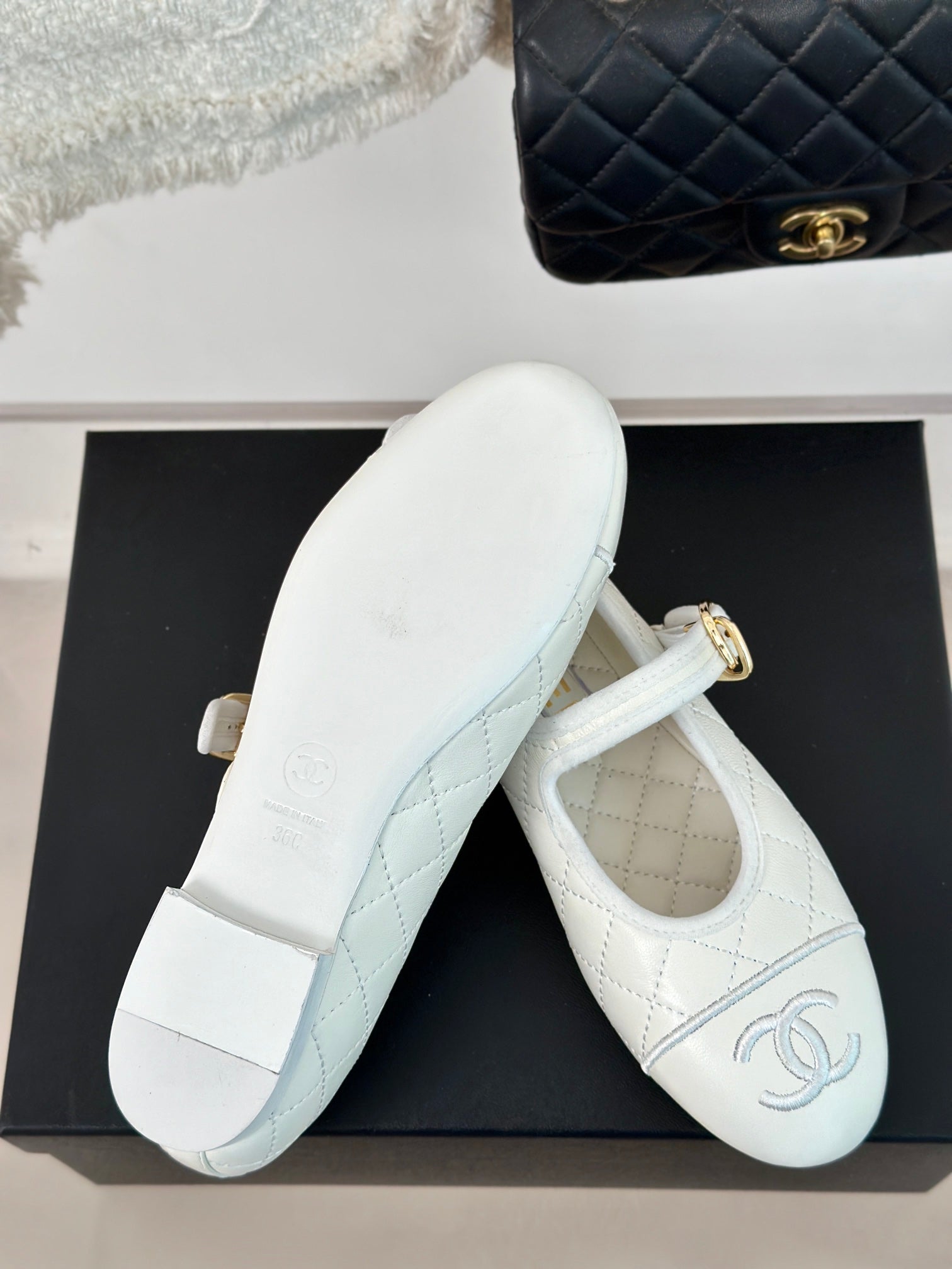 mary jane white quilted lambskin