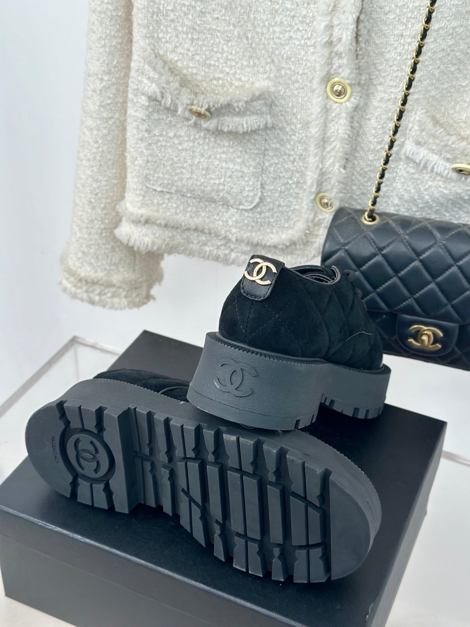 CC Classic Sneaker 50mm Black Quilted Suede And Calfskin