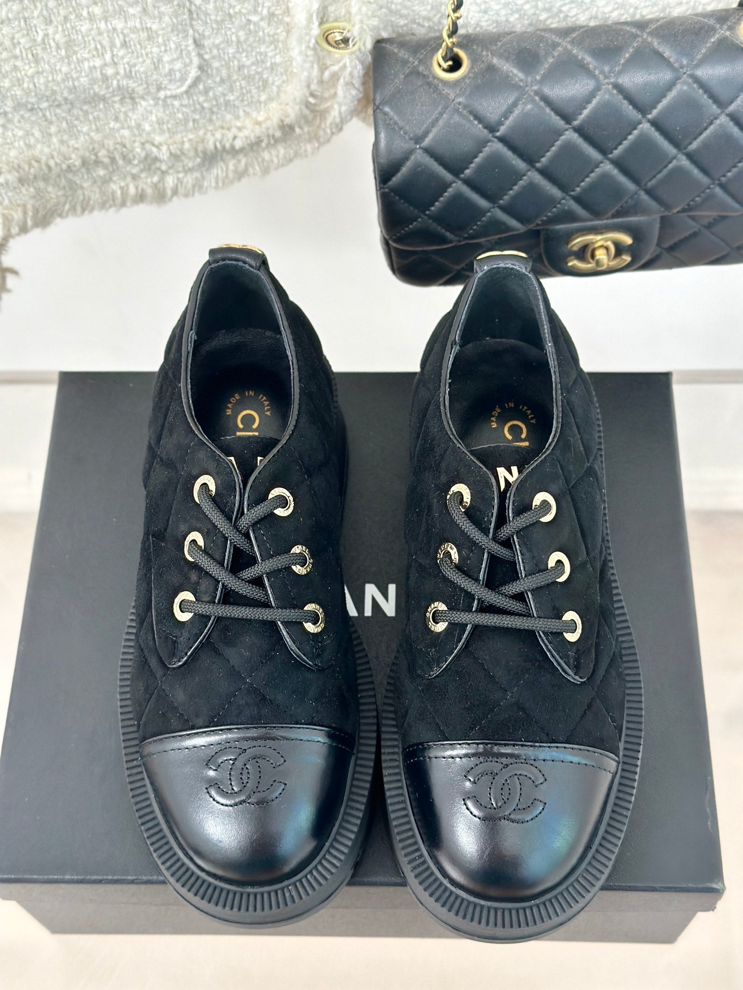 CC Classic Sneaker 50mm Black Quilted Suede And Calfskin