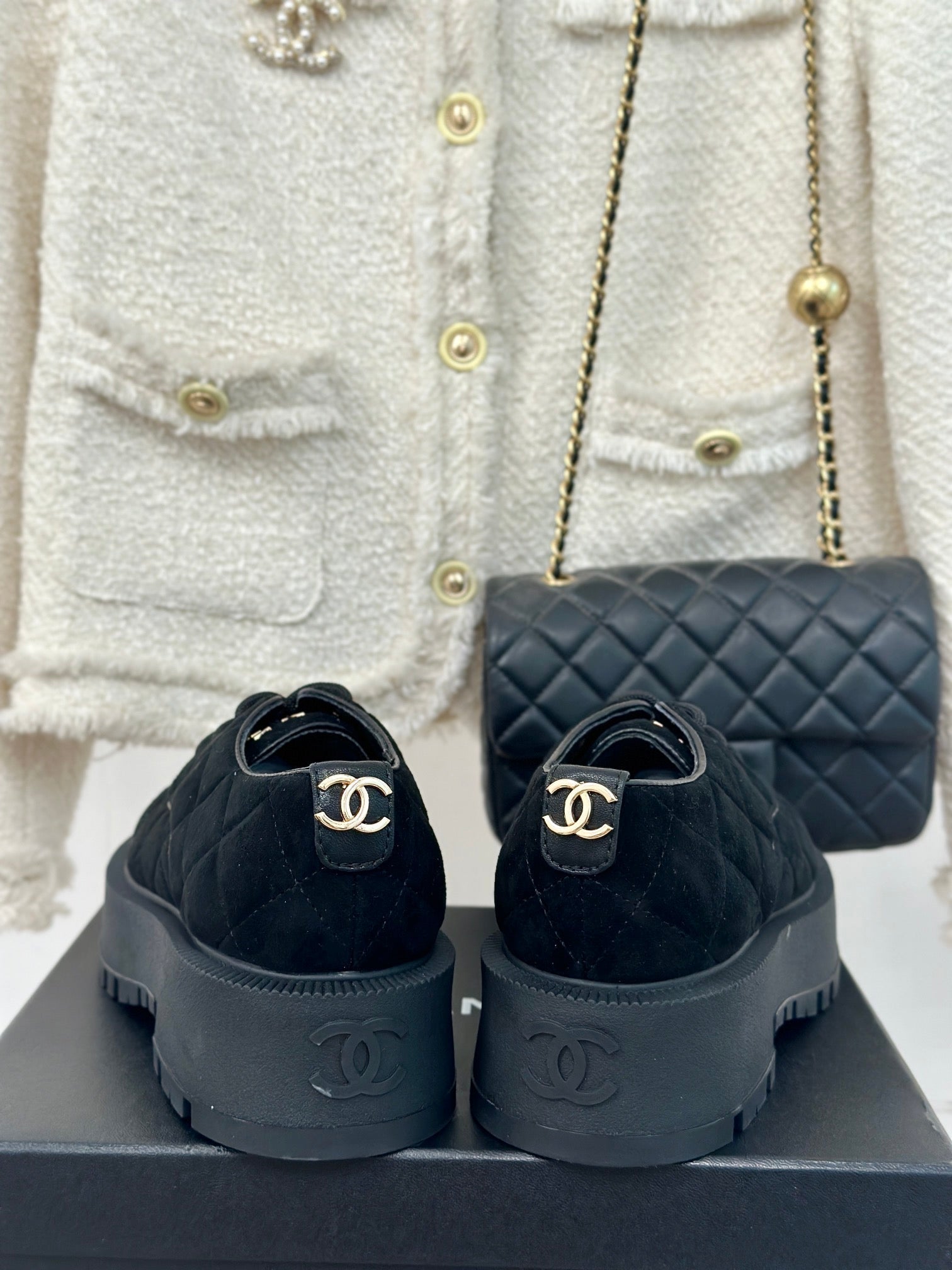 CC Classic Sneaker 50mm Black Quilted Suede And Calfskin