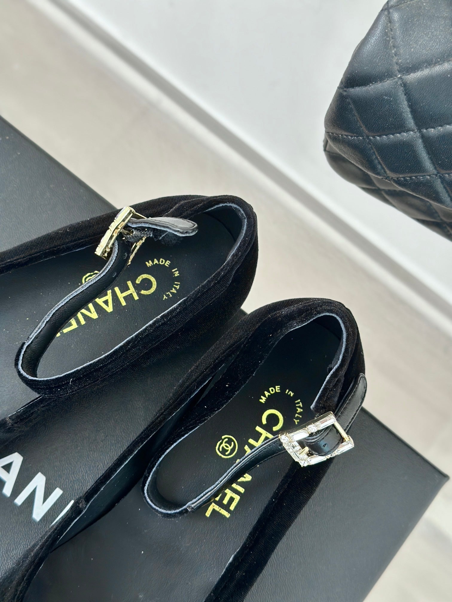 CC Mary Jane Black Velvet Lambskin Lining